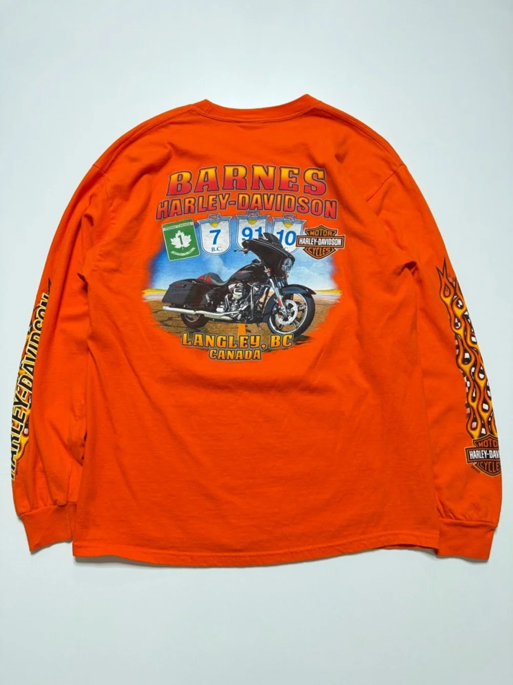 Harley Davidson Langley Chapter Flames Long Sleeve T-Shirt Mens Large - Picture 2 of 9